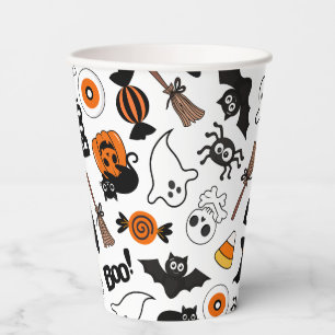 Cute Spooky Halloween Black and Orange Paper Cups