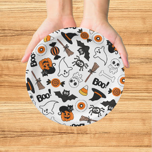 Cute Spooky Halloween Black and Orange Paper Plates