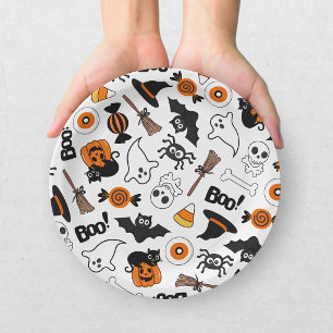 Cute Spooky Halloween Black and Orange Paper Plates