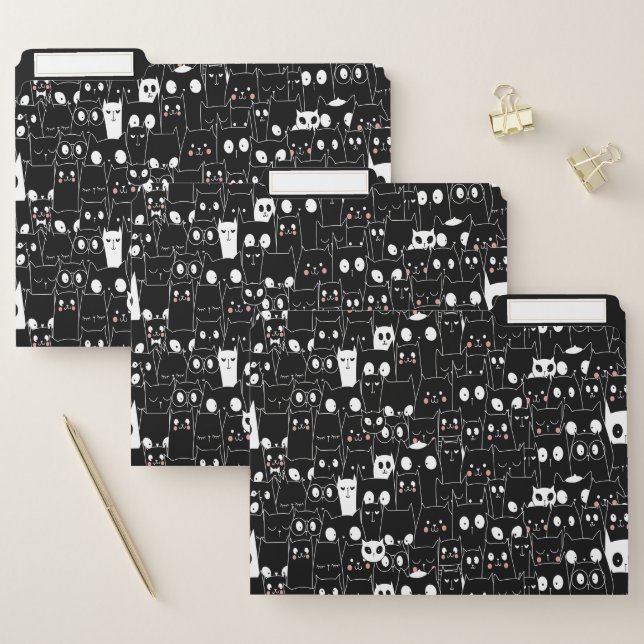 Cute Spooky Halloween Black White Cartoon Animal File Folder (Set)