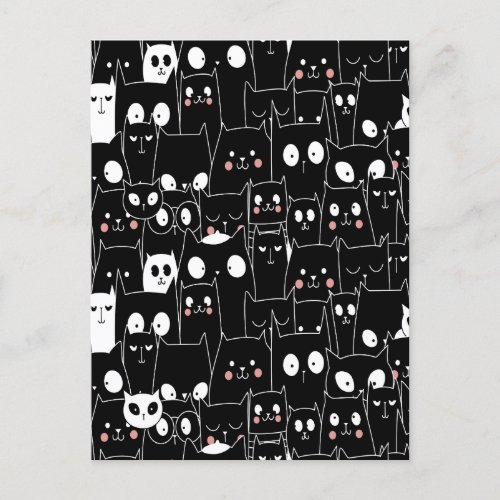 Cute Spooky Halloween Black White Cartoon Animal Holiday Postcard