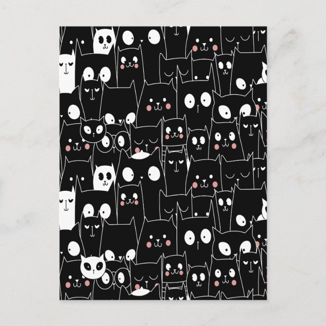 Cute Spooky Halloween Black White Cartoon Animal Holiday Postcard (Front)