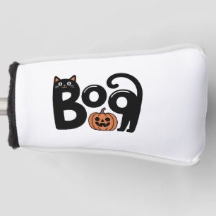 Cute Spooky Halloween Boo Black Cat with Pumpkin  Golf Head Cover