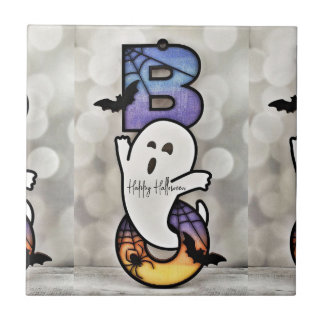 Cute Spooky Halloween Boo Ghost, Bat & Spider Ceramic Tile