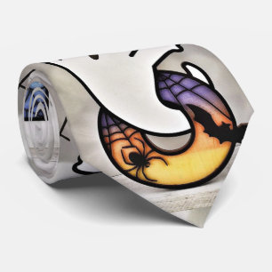 Cute Spooky Halloween Boo Ghost, Bat & Spider Neck Tie