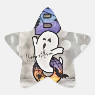 Cute Spooky Halloween Boo Ghost, Bat & Spider Star Sticker