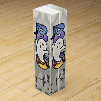 Cute Spooky Halloween Boo Ghost, Bat & Spider Wine Box