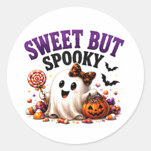 👻 Cute Spooky Halloween Candy Saying 🍭 Classic Round Sticker
