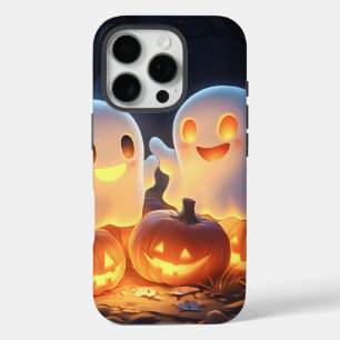 Cute Spooky Halloween Cartoon Ghosts Glowing Pumpk iPhone 16 Pro Case