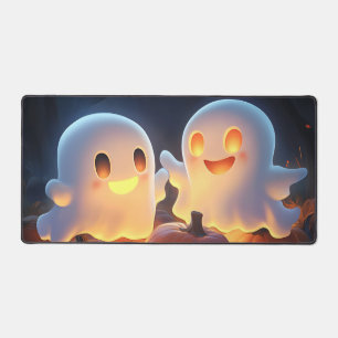 Cute Spooky Halloween Cartoon Ghosts Glowing Pumpk Desk Mat