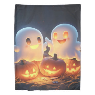 Cute Spooky Halloween Cartoon Ghosts Glowing Pumpk Duvet Cover