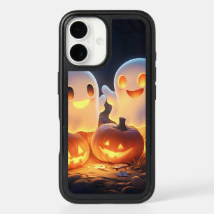 Cute Spooky Halloween Cartoon Ghosts Glowing Pumpk iPhone 16 Case