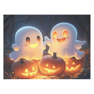 Cute Spooky Halloween Cartoon Ghosts Glowing Pumpk Tablecloth