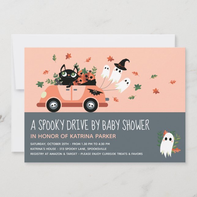 Cute Spooky Halloween Drive By Blush Baby Shower Invitation (Front)