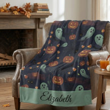 Cute Spooky Halloween Fleece Blanket | Personalize