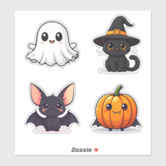 Cute Spooky Halloween Ghost Pumpkin Bat Black Cat Sticker
