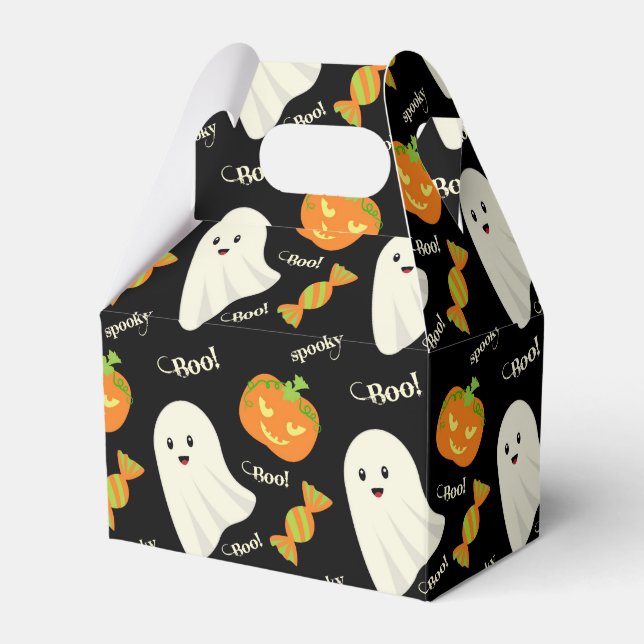 Cute Spooky Halloween Ghost Pumpkin Candy Pattern Favor Boxes (Front Side)