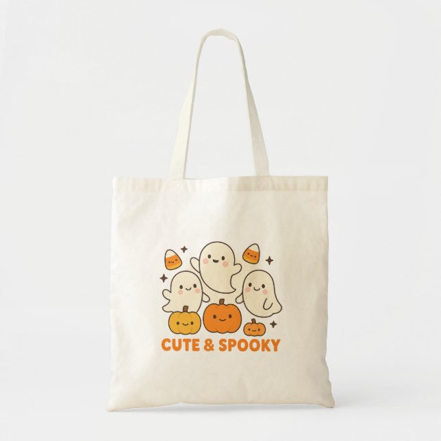 Cute & Spooky Halloween Ghost Tote Bag for Treats (Front)