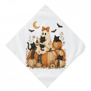 Cute Spooky Halloween Ghost with Black Cats Bandana