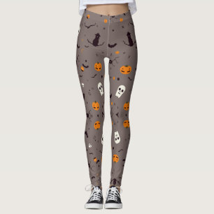 Cute Spooky Halloween Ghosts and Pumpkin Pattern Leggings