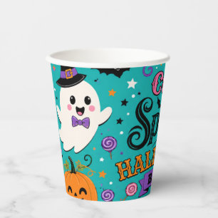 Cute Spooky Halloween Ghosts and Pumpkins Bash Paper Cups