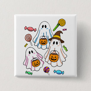 Cute Spooky Halloween Ghosts & Trick or Treat Swee Button