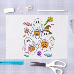 Cute Spooky Halloween Ghosts & Trick or Treat Swee Tissue Paper