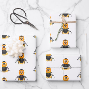 Cute Spooky Halloween Lion Spider Wrapping Paper Sheets