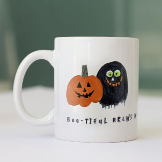 Cute Spooky Halloween Monsters Crew Black Sketch
