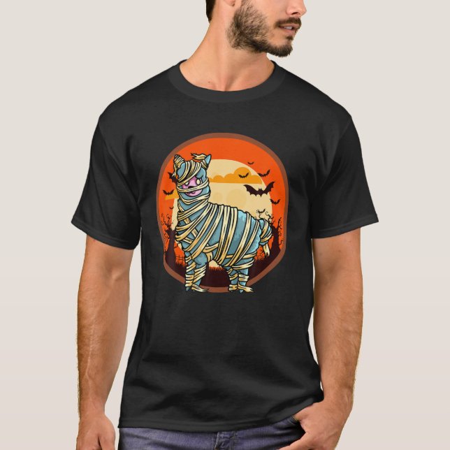 Cute Spooky Halloween Mummy Alpaca Costume Llama L T-Shirt (Front)