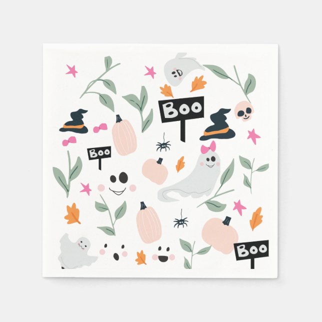 Cute Spooky | Halloween Party Ghosts Napkins (Front)