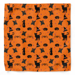 Cute, Spooky Halloween Pattern Orange and Black Bandana