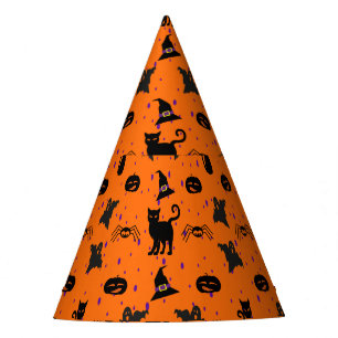 Cute, Spooky Halloween Pattern Orange and Black Party Hat