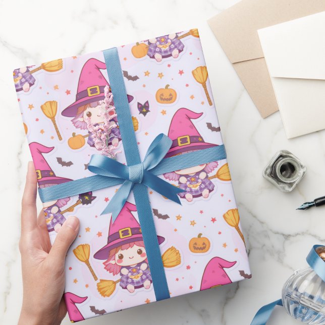 Cute Spooky Halloween Pattern with Witch Pumpkin  Wrapping Paper (Creator Uploaded)