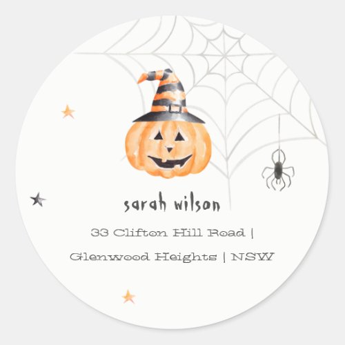 Cute Spooky Halloween Pumpkin Spider Address Classic Round Sticker