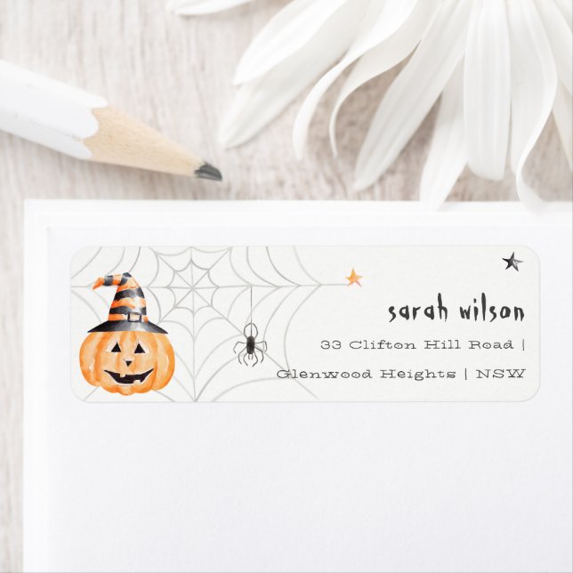 Cute Spooky Halloween Pumpkin Spider Address Label (Insitu)