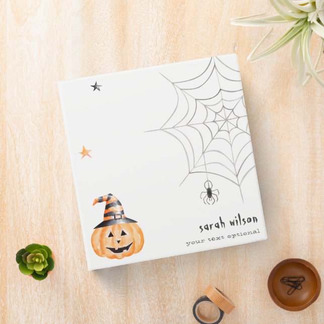Cute Spooky Halloween Pumpkin Spider Web Stars 3 Ring Binder (In Situ)