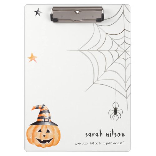 Cute Spooky Halloween Pumpkin Spider Web Stars Clipboard