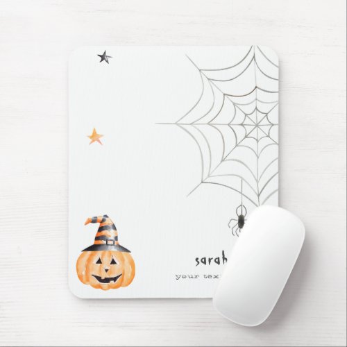 Cute Spooky Halloween Pumpkin Spider Web Stars Mouse Pad