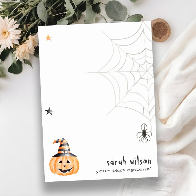 Cute Spooky Halloween Pumpkin Spider Web Stars Note Card (Creator Uploaded)