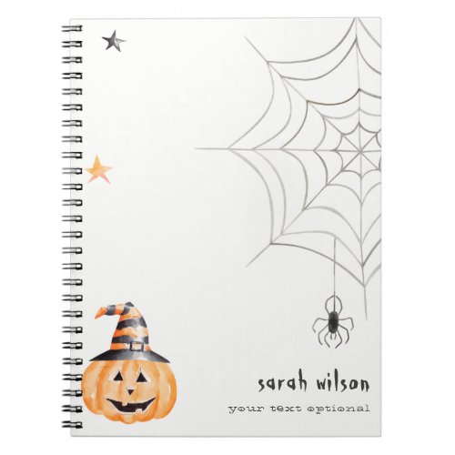 Cute Spooky Halloween Pumpkin Spider Web Stars Notebook