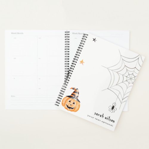Cute Spooky Halloween Pumpkin Spider Web Stars Planner