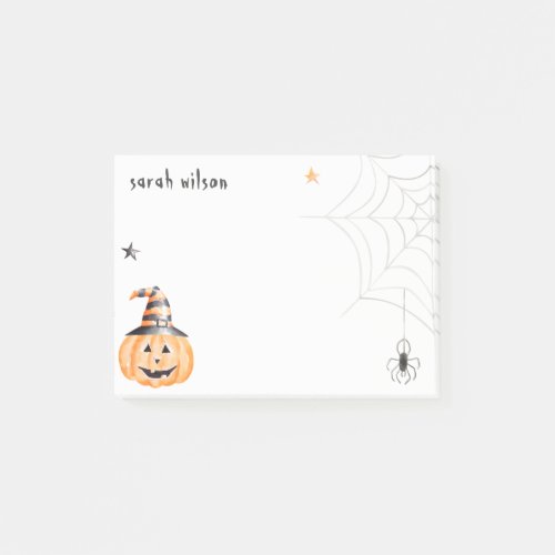 Cute Spooky Halloween Pumpkin Spider Web Stars Post_it Notes