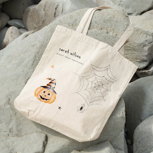 Cute Spooky Halloween Pumpkin Spider Web Stars Tote Bag