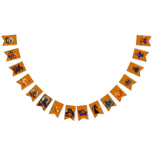 Cute Spooky Halloween Pumpkin Witch Bunting Banner