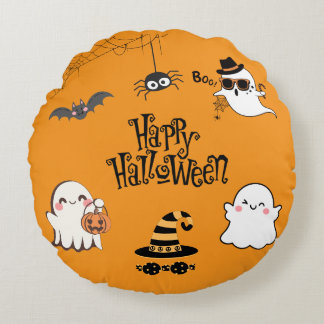 Cute & Spooky Halloween Round Pillow