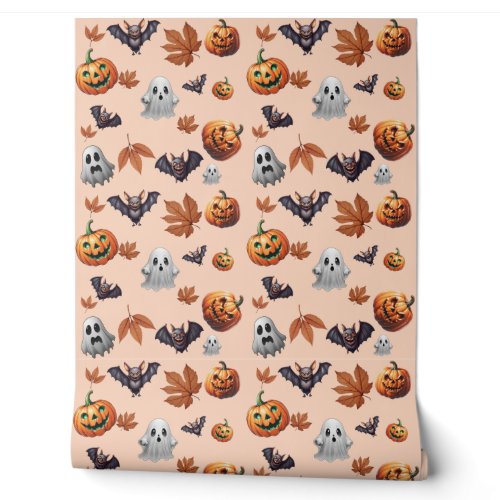 Cute Spooky Halloween Themed Fall Pattern Wallpaper
