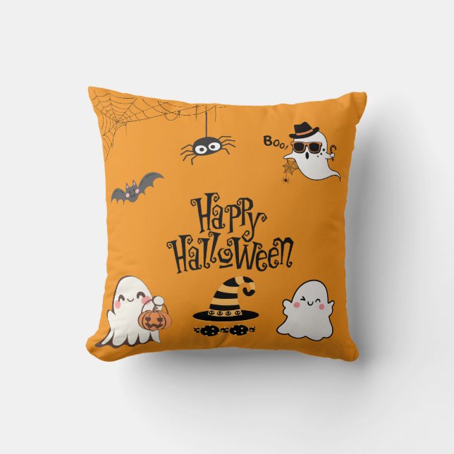 Cute & Spooky Halloween  Throw Pillow (Front)