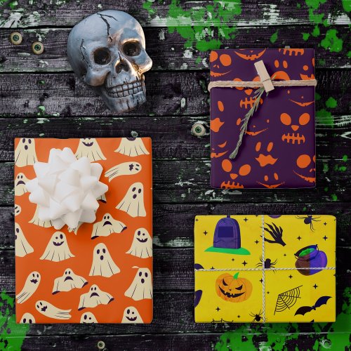 Cute Spooky Halloween Wrapping Paper Sheet Trio