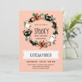 Cute Spooky Halloween Wreath Blush Baby Shower Invitation (Standing Front)